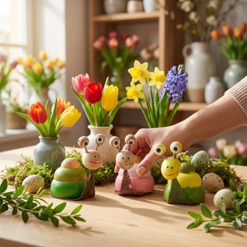 Deko-Schnecke Holz und Metall 8cm sortiert Frühlingsdeko 3 Stück bunt | Floristik24.at