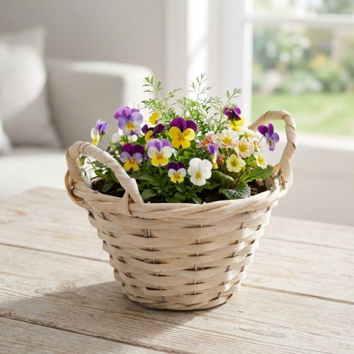 Dekorativer Spankorb mit Griffen, Ø25cm, cremefarben, mit Folie ausgekleidet | Floristik24.at