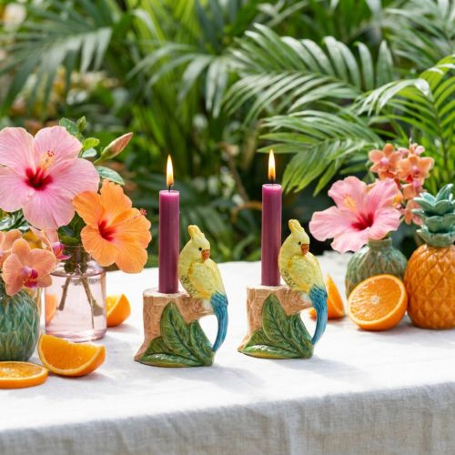 Kerzenhalter aus Keramik handbemalt Vögel H14,5cm 2er-Set | Floristik24.at
