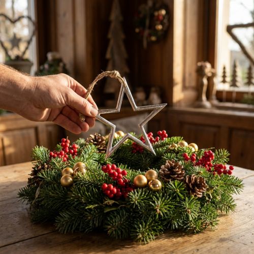 Weihnachtsstern aus Metall mit Jutekordel, Silber, 15,5 cm | Floristik24.at