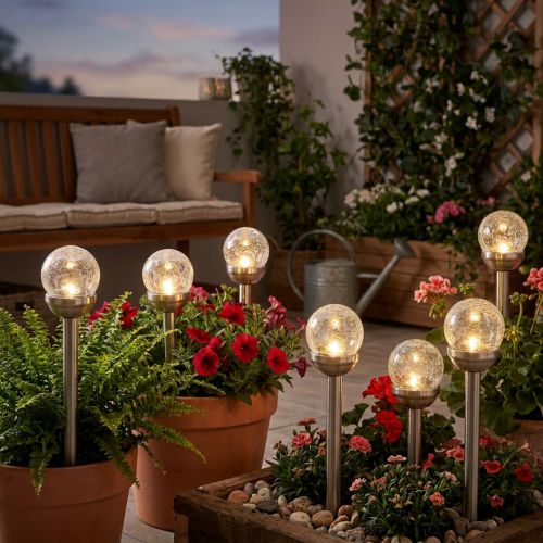 Solarleuchten Gartenstecker Edelstahl Ø6 cm 6er-Set