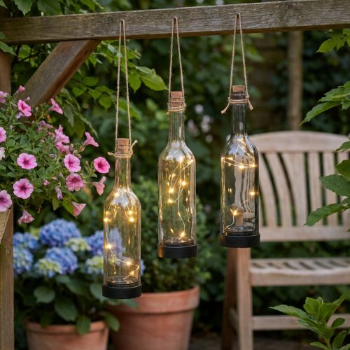 Artikel Solarflaschenleuchten aus Glas mit LED, Ø 7,5 cm, Höhe 31 cm, Set aus 3 Stück