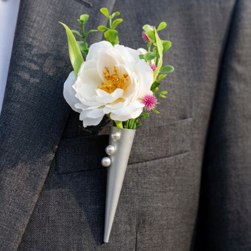 Hochzeitsanstecker mit Magnet, matt Silber, 7cm Kunststoff, dekorativer Einsatz | Floristik24.at