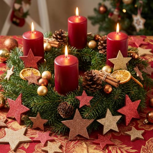 Tischdeko Holzsterne 48 Stück Ø 3-5 cm in Rot, Gold und Braun für Weihnachten | Floristik24.at