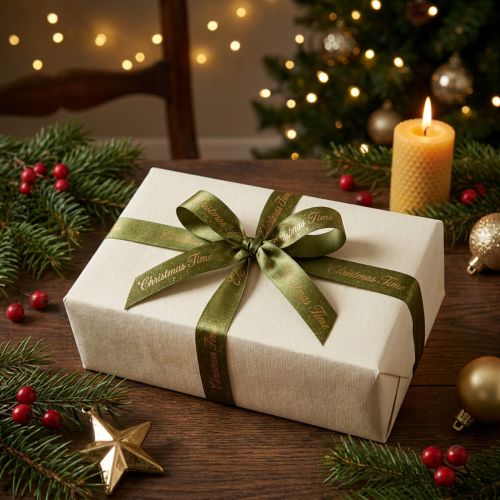Dekoband Polyester Weihnachtsband Grün Gold 15mm x 20m Indoor | Floristik24.at