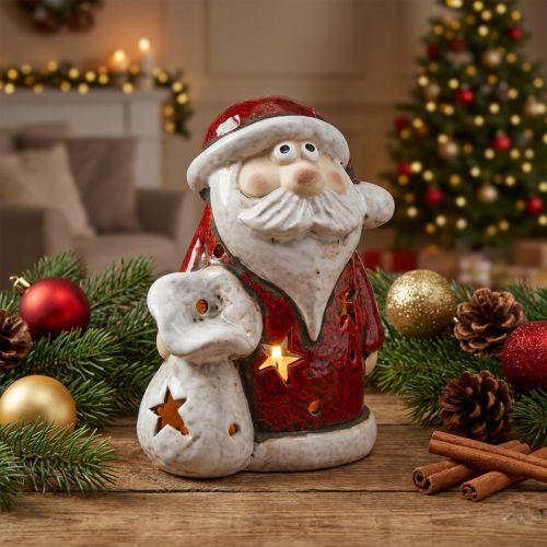 Weihnachtsmann Teelichthalter Keramik Rot Weiß H15cm | Floristik24.at