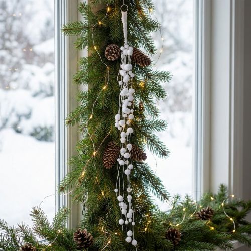 Schneeballgirlande mit Glitzer, Kunststoff, 72 cm, Weiß | Floristik24.at