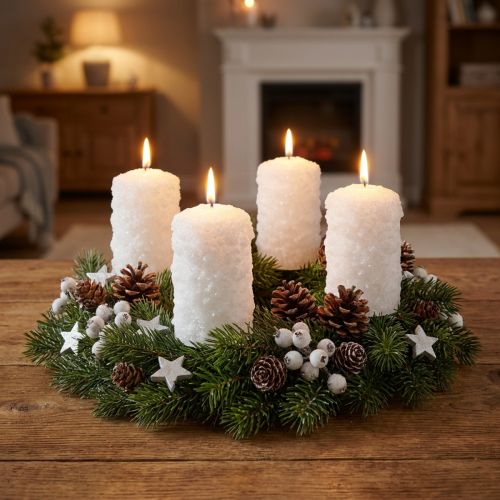 Adventskerzen Set aus Wachs in Schneeballoptik Weiß, Ø 60 mm, Höhe 100 mm, 4er-Pack | Floristik24.at