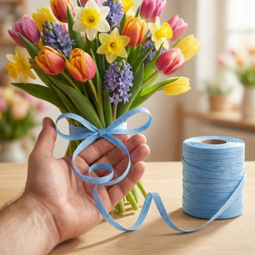 Kräuselband Baumwolle Blau 10mm x 100m Geschenkband | Floristik24.at