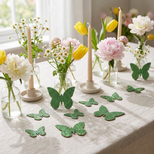Streudeko Schmetterlinge aus Holz Grün-Glitter 3/4/5cm 24 Stück | Floristik24.at