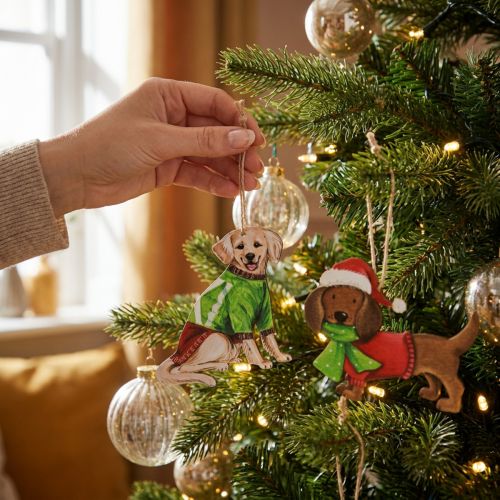 Weihnachtsanhänger Hund 2er-Set 12cm Metall mit Naturfaser | Floristik24.at