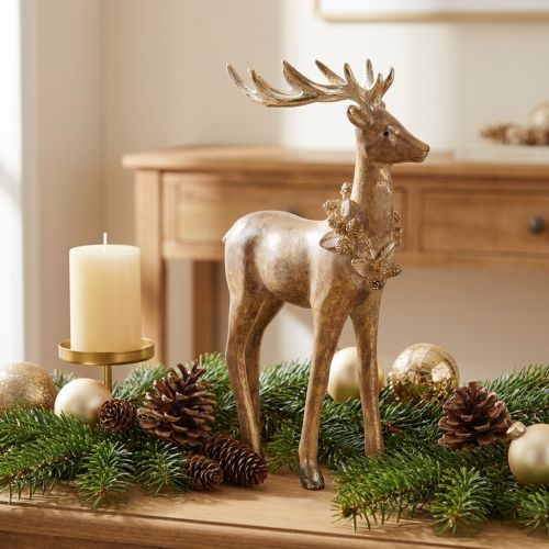 Artikel Dekofigur Hirsch Polyresin Braun 28cm mit Geweih für Innenräume