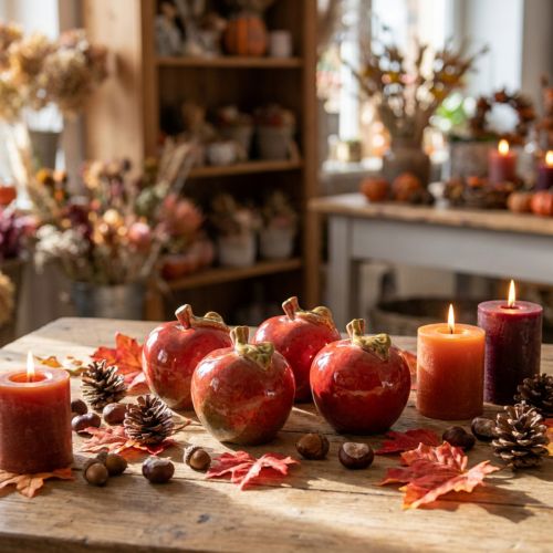 Deko-Keramik-Äpfel rot-grün, 7,5 cm, Herbstdeko, 4er-Set | Floristik24.at