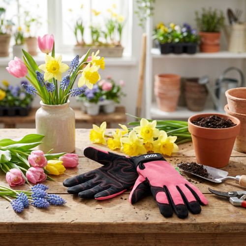 Kixx Arbeitshandschuhe Synthetik Gr. 8 Rosa Schwarz für Garten und Heimwerk | Floristik24.at