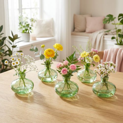 Glasvase bauchig grün Ø9cm H6cm 6 Stück | Floristik24.at