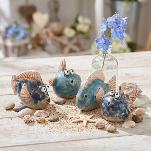 Artikel Kleine Keramikfische Blau 6-9 cm 4er-Set für maritime Dekoration