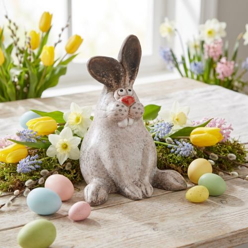 Sitzender Osterhase Keramik Braun Weiß 13x12x18 cm | Floristik24.at