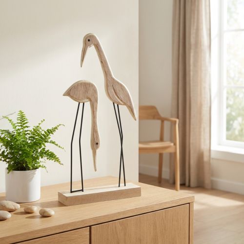 Holzaufsteller Kranich-Paar natur 27,5×13 cm | Floristik24.at
