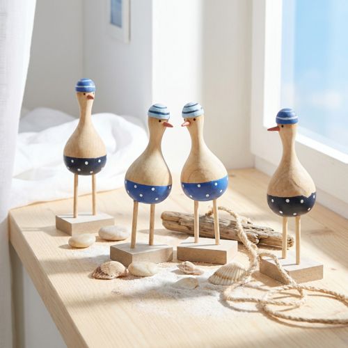 Maritime Holzdeko Möwen Blau Dunkelblau 14 cm H – 6-teilig | Floristik24.at