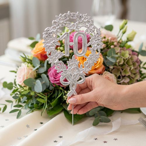 Artikel Jubiläumsdeko Zahl 10 Silber Ø8cm mit Steckdraht 10 Stück