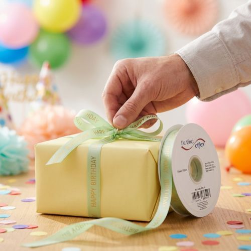 Artikel Schleifenband Polyester Happy Birthday Grün 18m x 1,5cm
