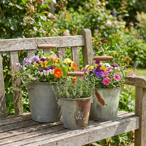 Deko-Eimer Metall Rostoptik 3er-Set Ø15/17,5/22cm mit Holzgriff | Floristik24.at