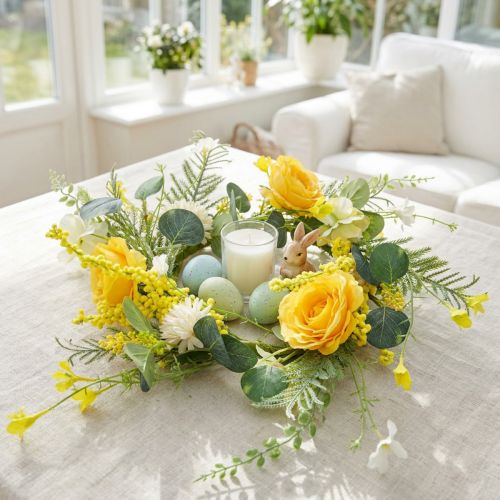 Künstlicher Blumenkranz mit Ranunkeln und Astern Ø 42 cm Gelb Weiß | Floristik24.at