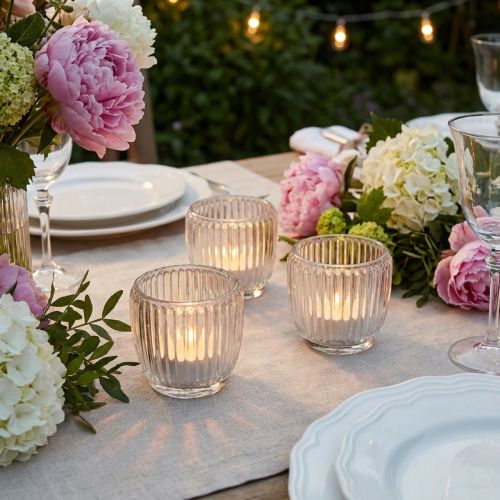 Glas-Windlichter mit Rillenmuster Ø 7 cm Klar 6er-Set | Floristik24.at
