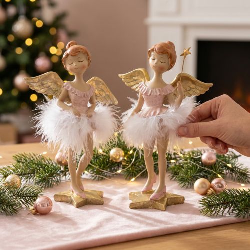 Deko Engel Ballerina Rosa Ø11,5cm H15cm 2er Set Polyresin | Floristik24.at