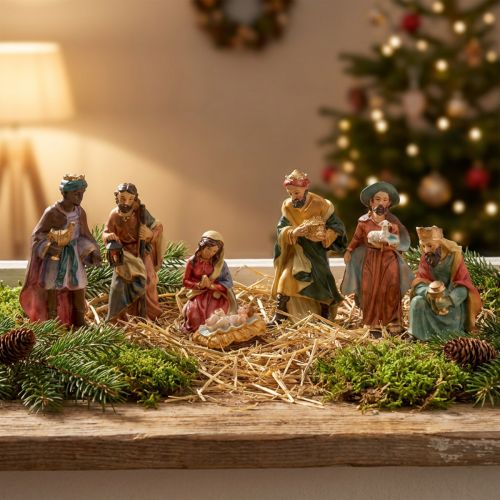 Krippenfiguren Set 7-teilig handbemalt aus Polyresin 2–9 cm | Floristik24.at