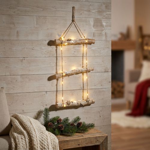 Wanddekoration Weihnachten aus Holz mit LED-Lichterkette 150 cm | Floristik24.at