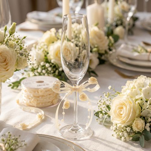 Artikel Schleifenband mit Rosen und Perlen Creme 15mm 5m Polyester