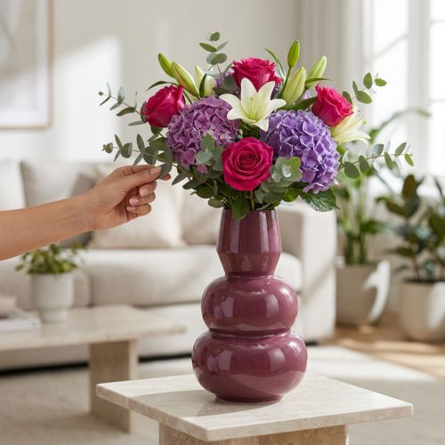 Artikel Metallvase Bordeauxrot Hochglanz 29 cm