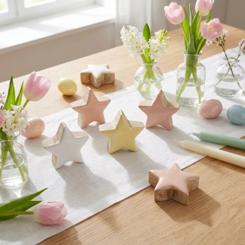 Artikel Streudeko Holzsterne aus Mangoholz Ø3cm Pastell Rosa Weiß Gelb 9 Stück