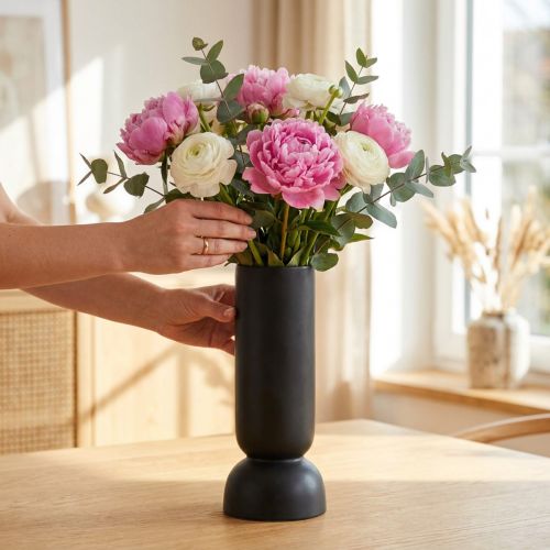 Artikel Keramikvase Schwarz Ø11cm H25,5cm mit Sockel