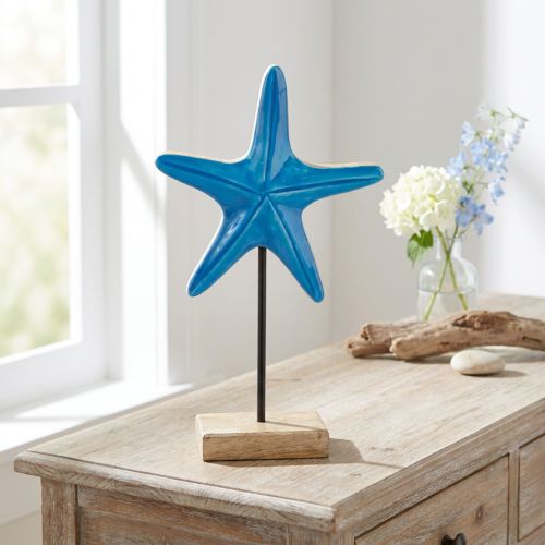 Artikel Seestern-Deko aus Mangoholz auf Sockel, blau, H 25 cm