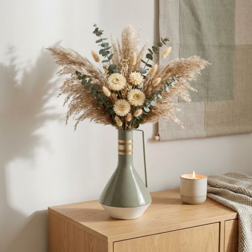 Vintage Deko-Kanne Metall, Ø18cm H33cm, Grau Gold, für Trockenblumen | Floristik24.at