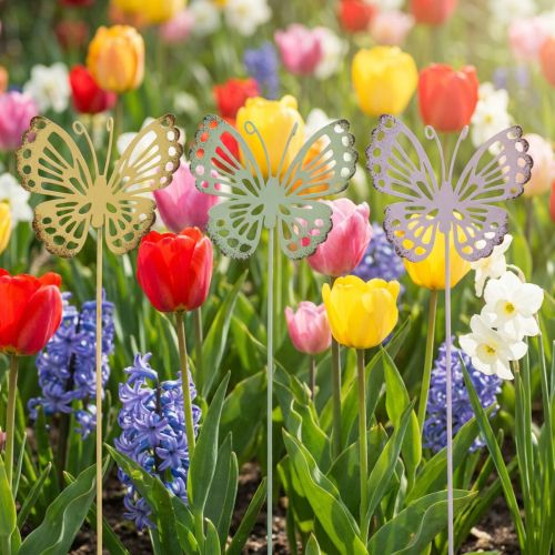 Gartenstecker Schmetterling Metall 25cm Dreifarbig 6 Stück | Floristik24.at