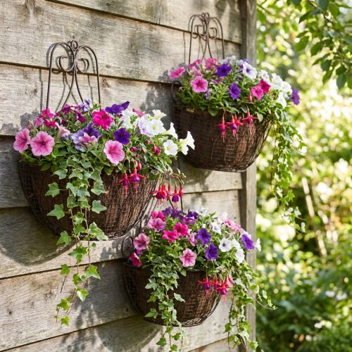 Hängekorb-Set aus Metall in Rostoptik, 3er-Set für Pflanzen, H30/33,5/40 cm, Innen- & Außendekoration | Floristik24.at