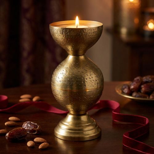 Kerzenhalter aus Metall, 25 cm, Messingfarben, orientalisches Design | Floristik24.at