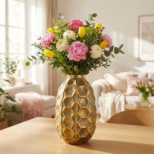 Metallvase Gold mit Wabenmuster Ø23cm H39cm | Floristik24.at