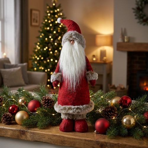 Deko-Weihnachtsmann stehend 41 cm aus Filz in Rot mit Kunstfell | Floristik24.at