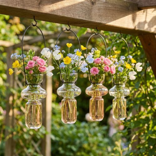 Mini Glasvasen mit Metallbügel, Hängend, H10,5cm, Transparent, 4 Stück | Floristik24.at