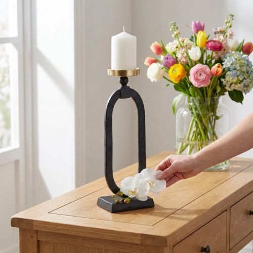 Kerzenhalter aus Gusseisen in Schwarz und Gold, Ø10,5 cm, Höhe 46 cm | Floristik24.at