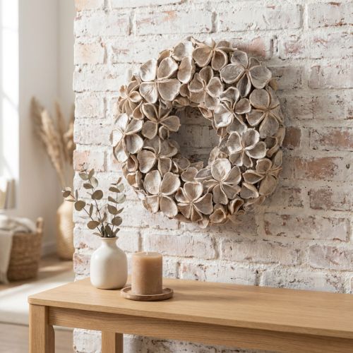 Artikel Trockenblumenkranz Landlotus 35cm geweißte Blüten