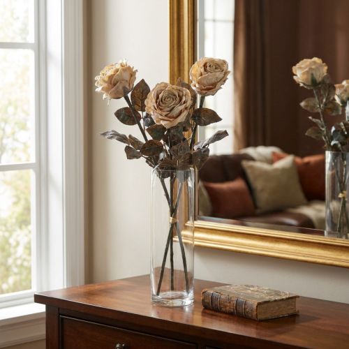 Artikel Deko Rosen Cremeweiß Seidenblumen Antik-Look L65cm 3 Stück