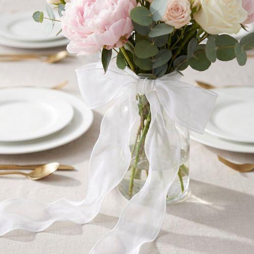 Chiffonband aus Organza mit Drahtkante 40mm x 20m Weiß für Dekoration | Floristik24.at