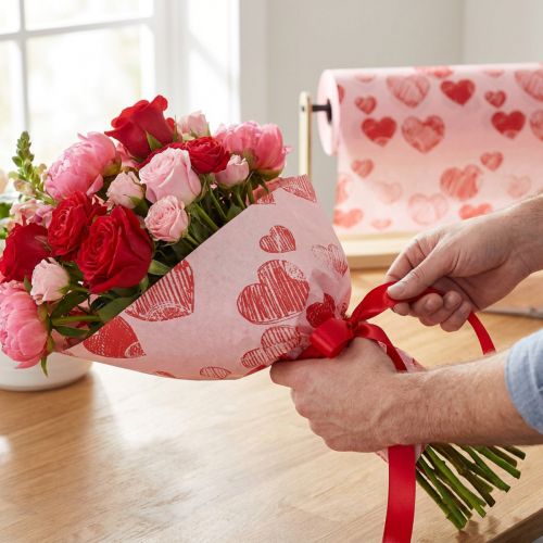Manschettenpapier Seidenpapier rosa Herzen 25cm x 100m | Floristik24.at