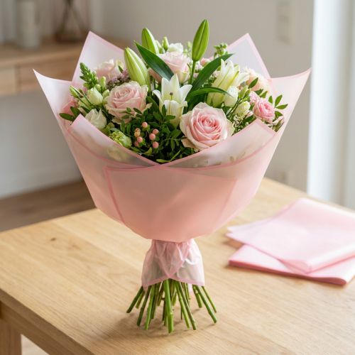 Artikel Floristikfolie rosa nassfest 57cm Zuschnitte für Blumenstrauß 20 Stück