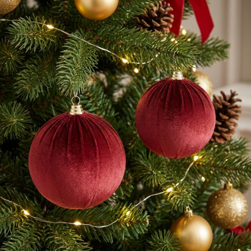 Weihnachtskugeln Rot Samtoptik Ø 20 cm 3er Set
